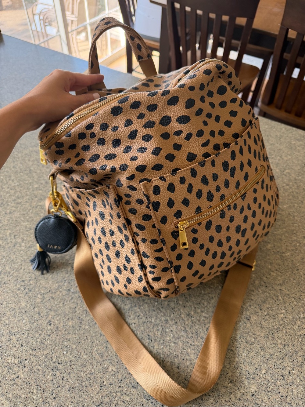 Fawn Design Tan Leopard-Print Backpack & Black Pacifier Pouch Keychain